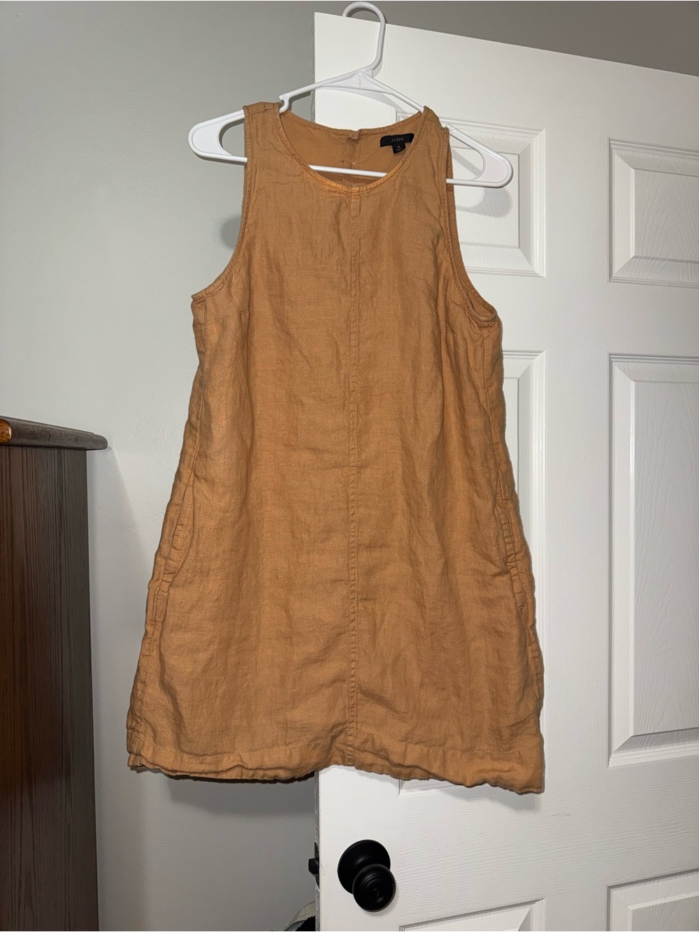 J. Crew Sleeveless Linen-Blend Shift Dress in Camel